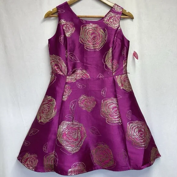green emerald velvet dress Metallic Floral Jacquard Ruffle Midi Dress In Pink Multi main image 0